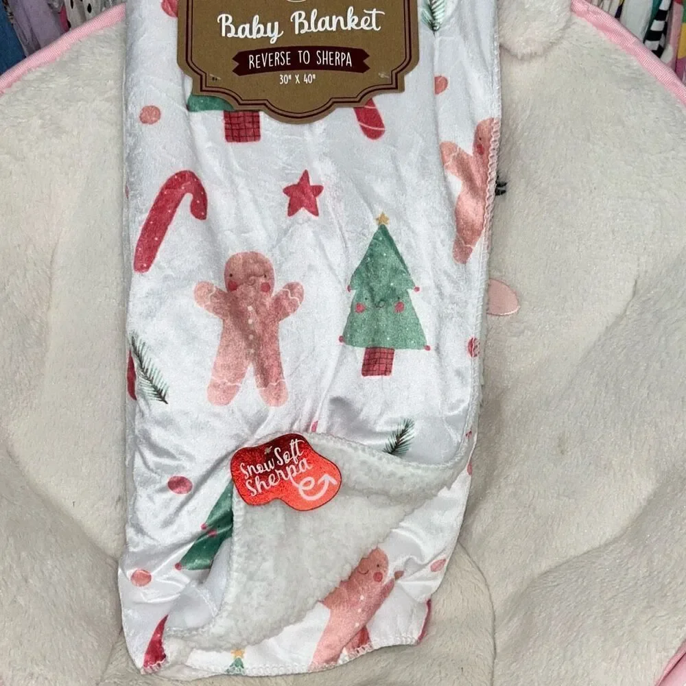 Christmas gingerbread baby blanket Sherpa Christmas trees